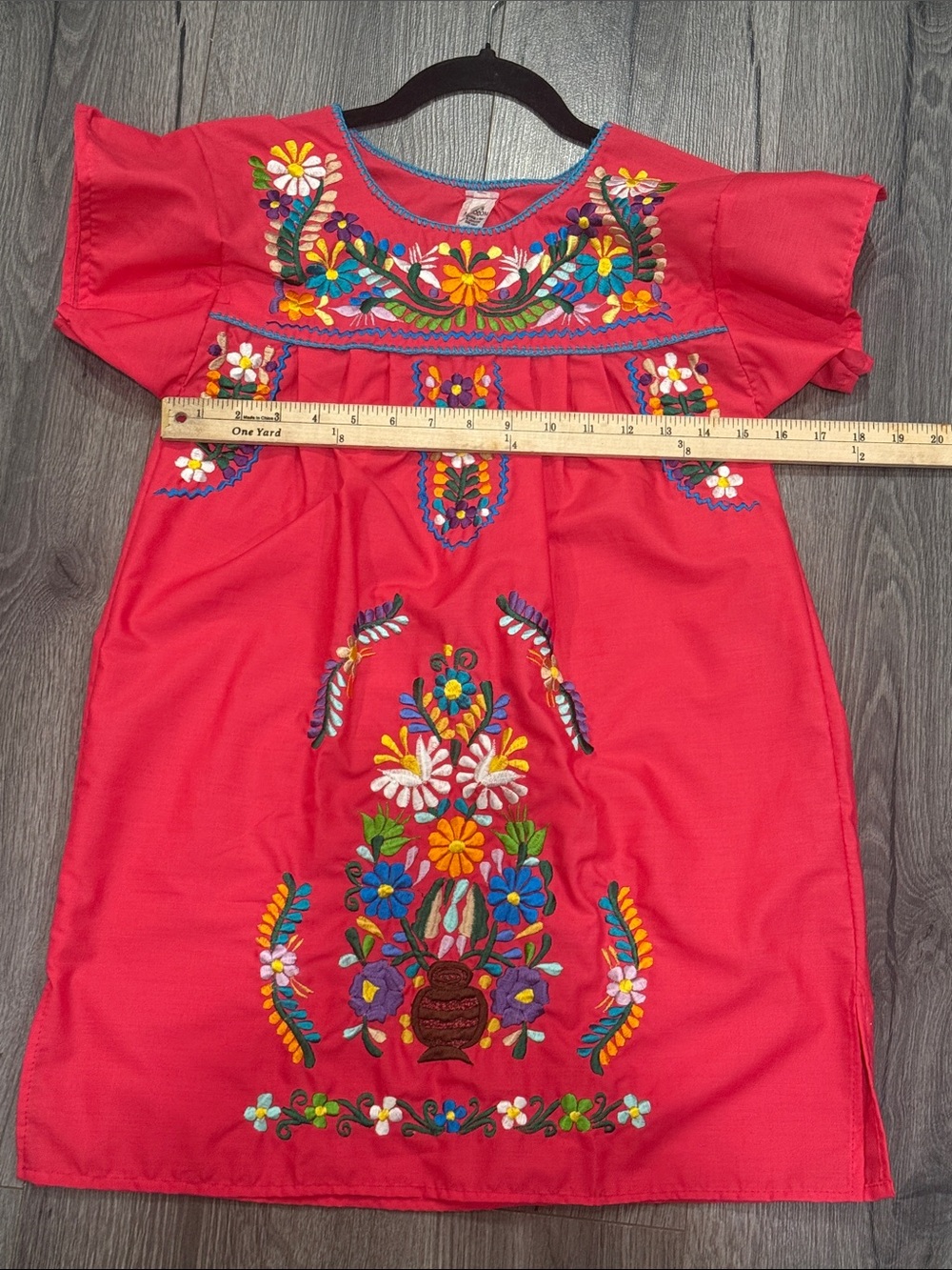 🧨Girls' Red Embroidered Floral Authentic Festive Traditional Mexican Dress - Picture 8 of 9